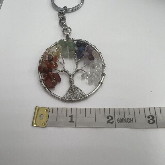 Natural Gemstone Tree Of Life Keychain Chakra Healing Wire Wrapped Handmade - Picture 5 of 7